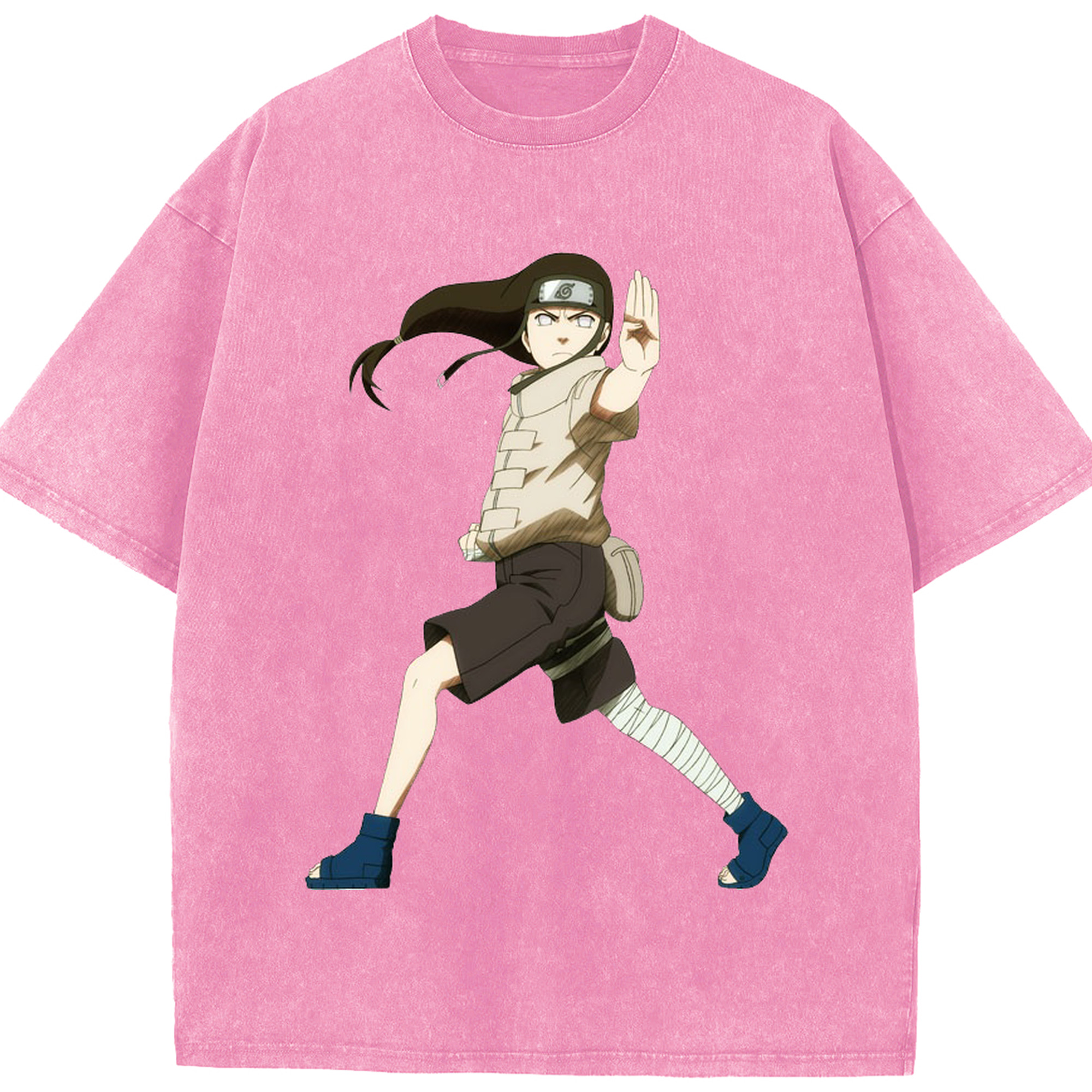 （画像用） NARUTO -ナルト- 日向ネジ Hyūga Neji 綿100% ヴィンテージ風 半袖Tシャツ（フロントプリント）